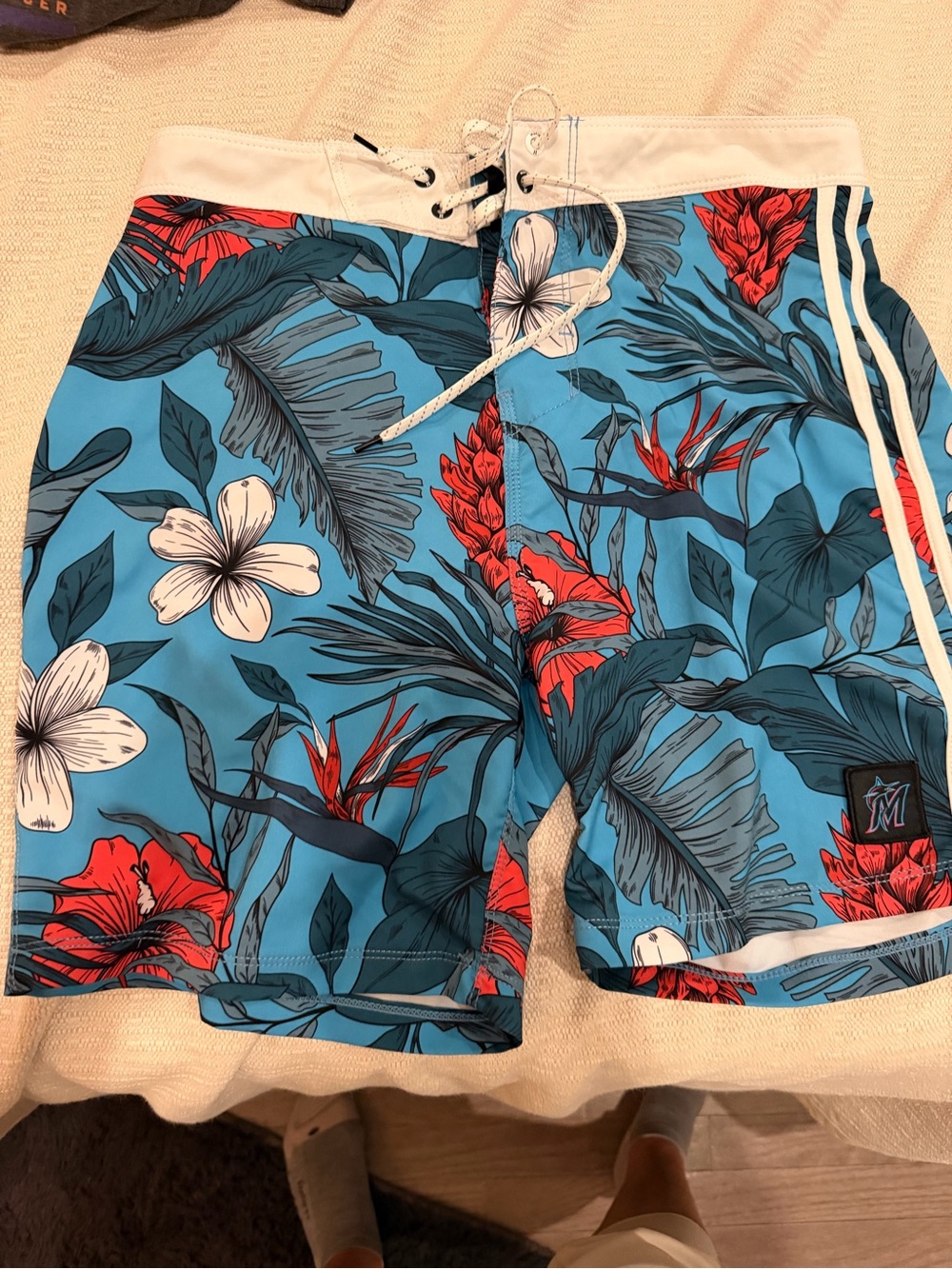Hurley Blue Tropical Floral Board Shorts with Red Accents